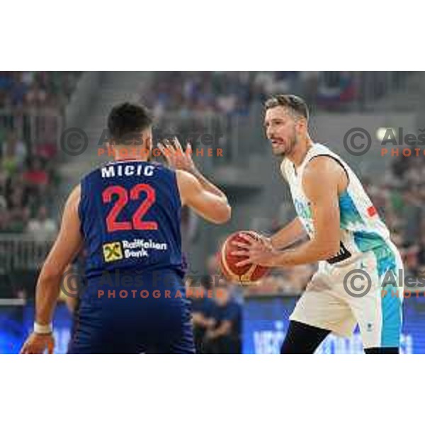Goran Dragic in action during Telemach match between Slovenia and Serbia in SRC Stozice, Ljubljana, Slovenia on August 17, 2022