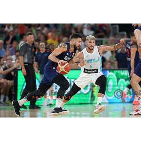 Aleksej Nikolic in action during Telemach match between Slovenia and Serbia in SRC Stozice, Ljubljana, Slovenia on August 17, 2022 