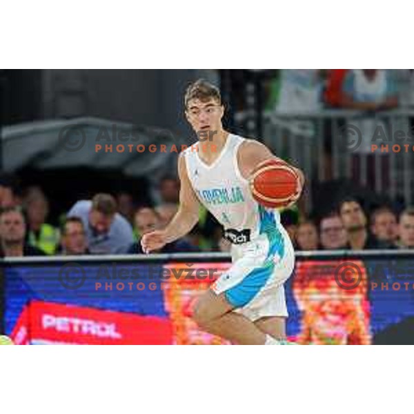 Ziga Samar in action during Telemach match between Slovenia and Serbia in SRC Stozice, Ljubljana, Slovenia on August 17, 2022