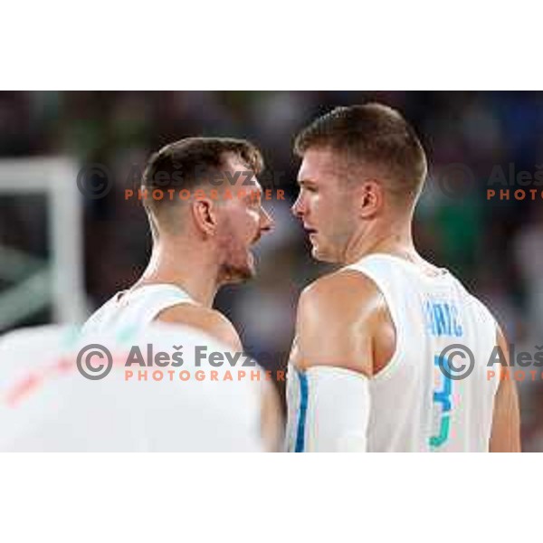 Zoran Dragic and Edo Muric in action during Telemach match between Slovenia and Serbia in SRC Stozice, Ljubljana, Slovenia on August 17, 2022 
