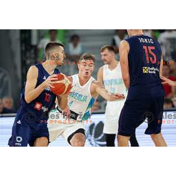 Ziga Samar in action during Telemach match between Slovenia and Serbia in SRC Stozice, Ljubljana, Slovenia on August 17, 2022