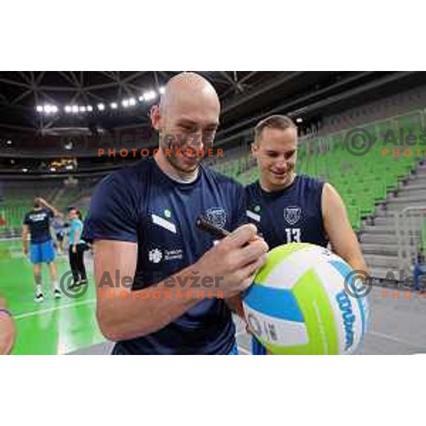Ziga Stern and Jani Kovacic of Team Slovenia during Slovenia Volleyball team practice in Ljubljana on August 18, 2022