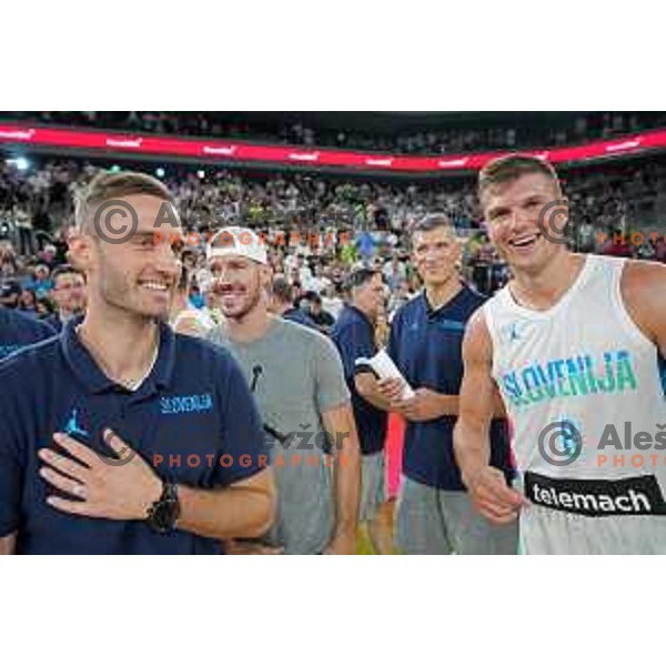 Goran Dragic and Edo Muric after Telemach match between Slovenia and Serbia in SRC Stozice, Ljubljana, Slovenia on August 17, 2022