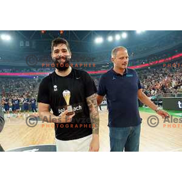 Ziga Dimec and Raso Nesterovic at KZS awards prior the Telemach match between Slovenia and Serbia in SRC Stozice, Ljubljana, Slovenia on August 17, 2022