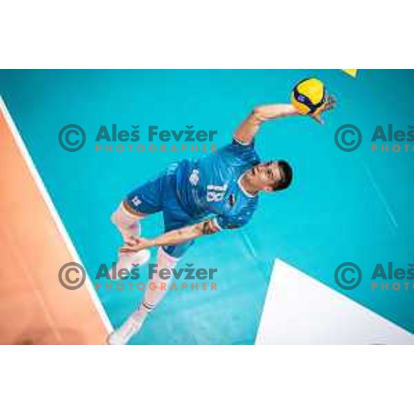 Klemen Cebulj in action during friendly volleyball match between Slovenia and Egypt in Dvorana Tabor, Maribor, Slovenia on August 19, 2022