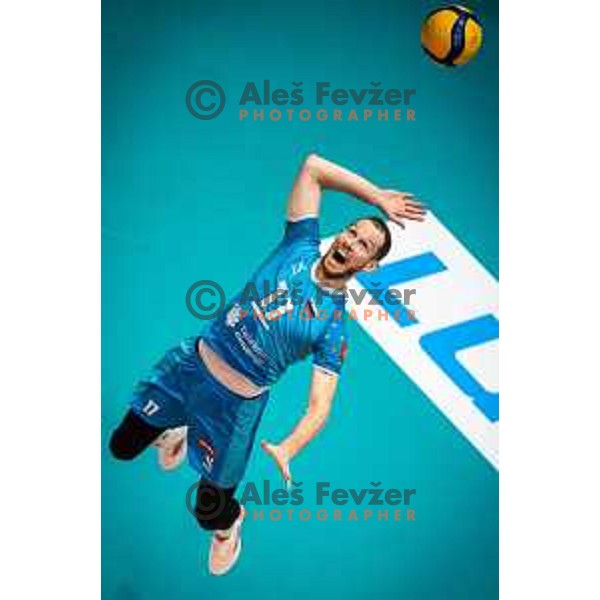 Tine Urnaut in action during friendly volleyball match between Slovenia and Turkey in Dvorana Tabor, Maribor, Slovenia on August 20, 2022