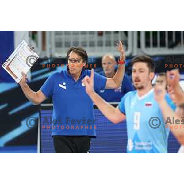 Head coach Gheorghe Cretu during preparation match before Volleyball World Championship between Slovenia and Iran in SRC Stozice, Ljubljana, Slovenia on August 23, 2022