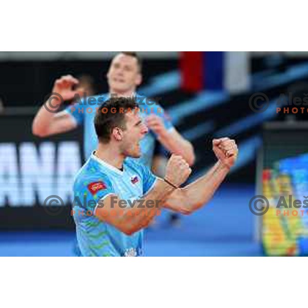 Jan Kozamernik in action during preparation match before Volleyball World Championship between Slovenia and Iran in SRC Stozice, Ljubljana, Slovenia on August 23, 2022