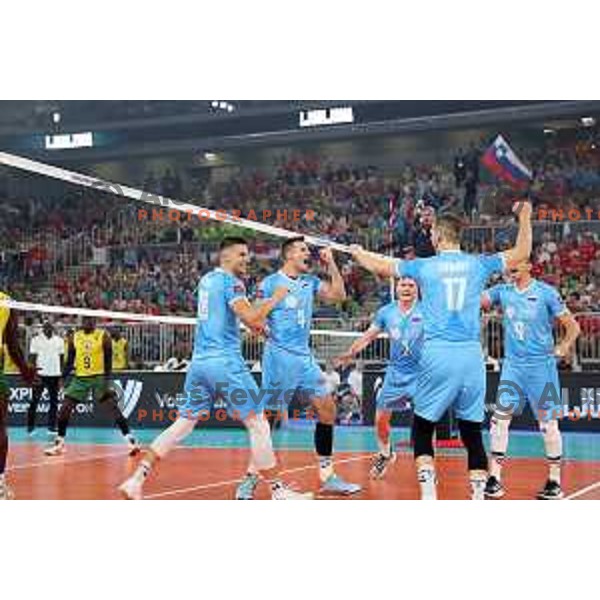 Jan Kozamernik in action during FIVB Volleyball Men\'s World Championship 2022 match between Slovenia and Cameroon in Arena Stozice, Ljubljana, Slovenia on August 26, 2022