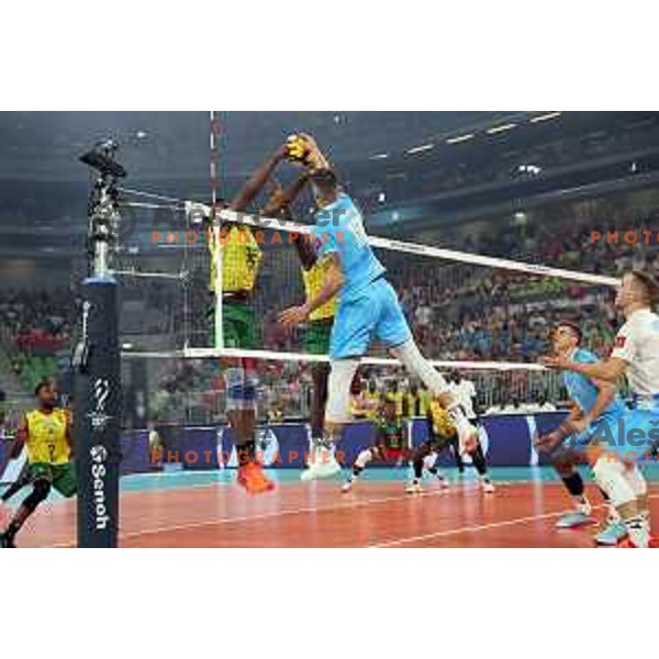 Klemen Cebulj in action during FIVB Volleyball Men\'s World Championship 2022 match between Slovenia and Cameroon in Arena Stozice, Ljubljana, Slovenia on August 26, 2022