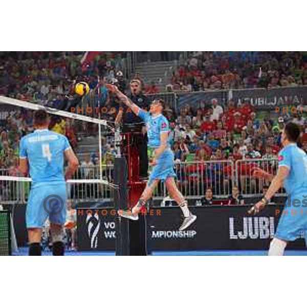 Toncek Stern in action during FIVB Volleyball Men\'s World Championship 2022 match between Slovenia and Cameroon in Arena Stozice, Ljubljana, Slovenia on August 26, 2022