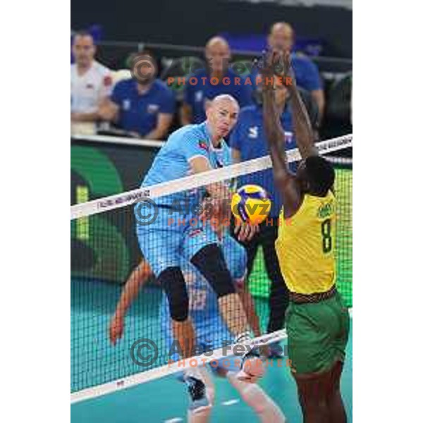 Alen Pajenk in action during FIVB Volleyball Men\'s World Championship 2022 match between Slovenia and Cameroon in Arena Stozice, Ljubljana, Slovenia on August 26, 2022