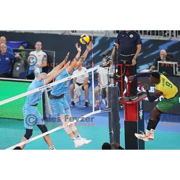 action during FIVB Volleyball Men\'s World Championship 2022 match between Slovenia and Cameroon in Arena Stozice, Ljubljana, Slovenia on August 26, 2022