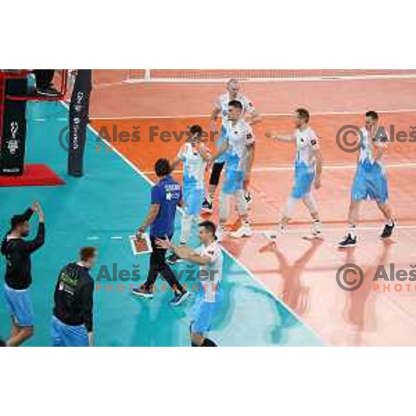 action during FIVB Volleyball Men\'s World Championship 2022 match between Slovenia and France in Arena Stozice, Ljubljana, Slovenia on August 28, 2022