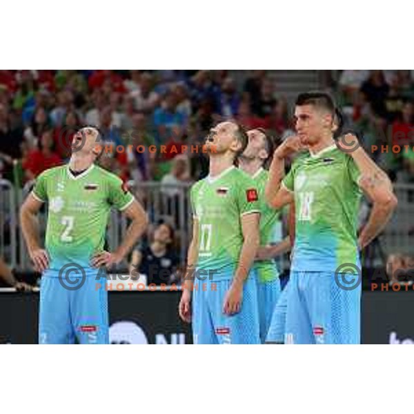 action during FIVB Volleyball Men\'s World Championship 2022 match between Slovenia and Germany in Arena Stozice, Ljubljana, Slovenia on August 30, 2022