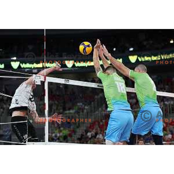 Klemen Cebulj in action during eight-final of FIVB Volleyball Men\'s World Championship 2022 between Slovenia and Germany in Arena Stozice, Ljubljana, Slovenia on September 3, 2022