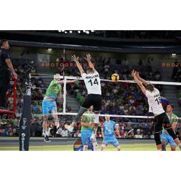action during eight-final of FIVB Volleyball Men\'s World Championship 2022 between Slovenia and Germany in Arena Stozice, Ljubljana, Slovenia on September 3, 2022