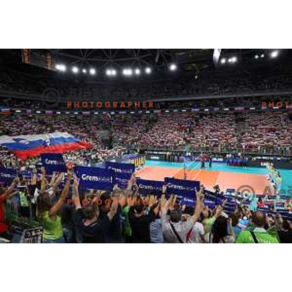 action during quarter-final of FIVB Volleyball Men\'s World Championship 2022 between Slovenia and Ukraine in Arena Stozice, Ljubljana, Slovenia on September 7, 2022