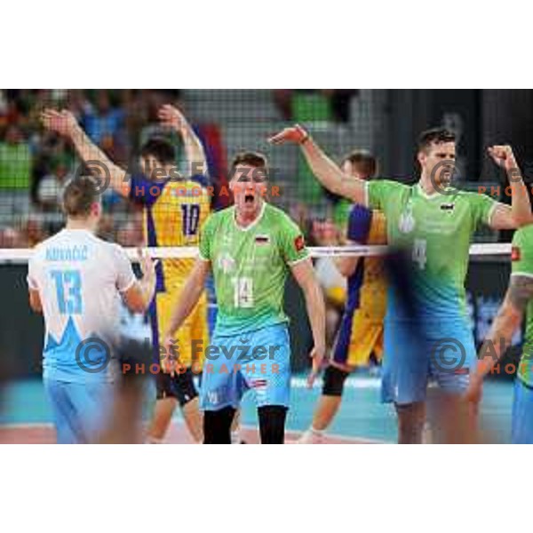 Rok Mozic in action during quarter-final of FIVB Volleyball Men\'s World Championship 2022 between Slovenia and Ukraine in Arena Stozice, Ljubljana, Slovenia on September 7, 2022