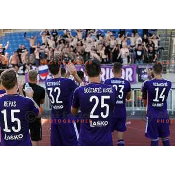 Jan Repas and Sven Sostaric Karic celebrate victory at Prva Liga Telemach 2022-2023 football match between Bravo and Maribor in Ljubljana, Slovenia on September 11, 2022