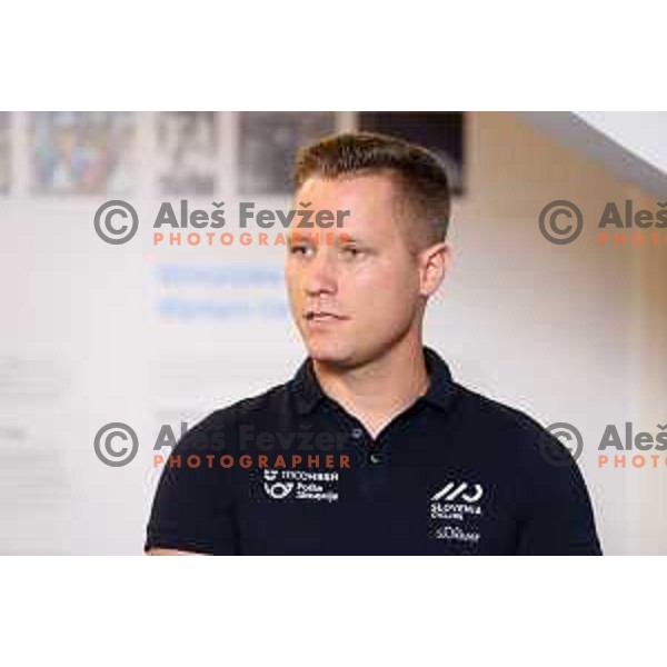 Nace Korosec at press conference of Slovenia Cycling Federation in Ljubljana, Slovenia on September 12, 2022 before departure to World Championship