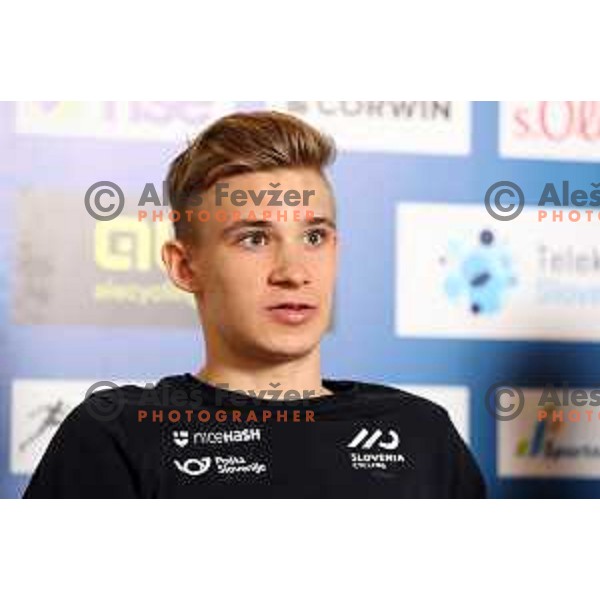 Natan Gregorcic at press conference of Slovenia Cycling Federation in Ljubljana, Slovenia on September 12, 2022 before departure to World Championship