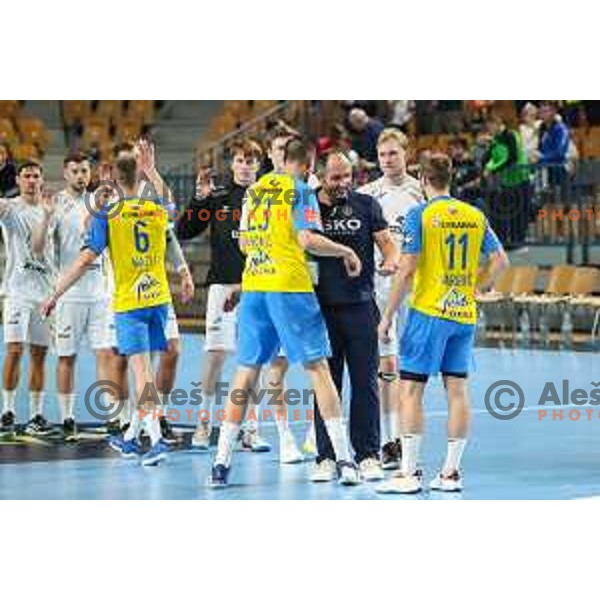 Alem Toskic celebrates victory at EHF Champions League handball match between Celje Pivovarna Lasko and THW Kiel in Zlatorog Arena, Celje, Slovenia on September 21, 2022