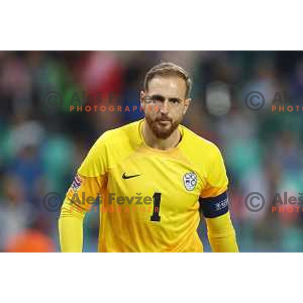 Jan Oblak in action during the UEFA Nations League match between Slovenia and Norway in Stozice, Ljubljana, Slovenia on September 24, 2022