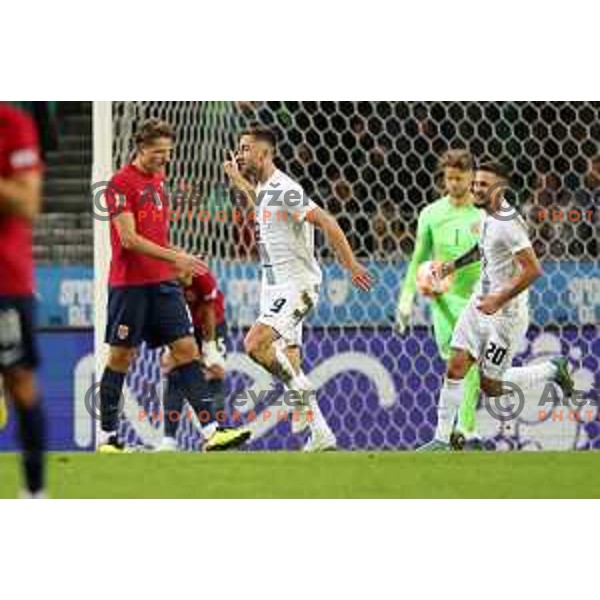 Andraz Sporar in action during the UEFA Nations League match between Slovenia and Norway in Stozice, Ljubljana, Slovenia on September 24, 2022