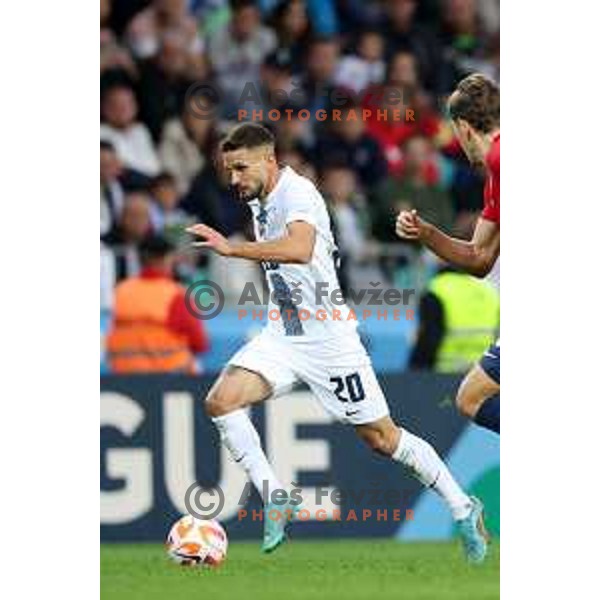 Petar Stojanovic in action during the UEFA Nations League match between Slovenia and Norway in Stozice, Ljubljana, Slovenia on September 24, 2022
