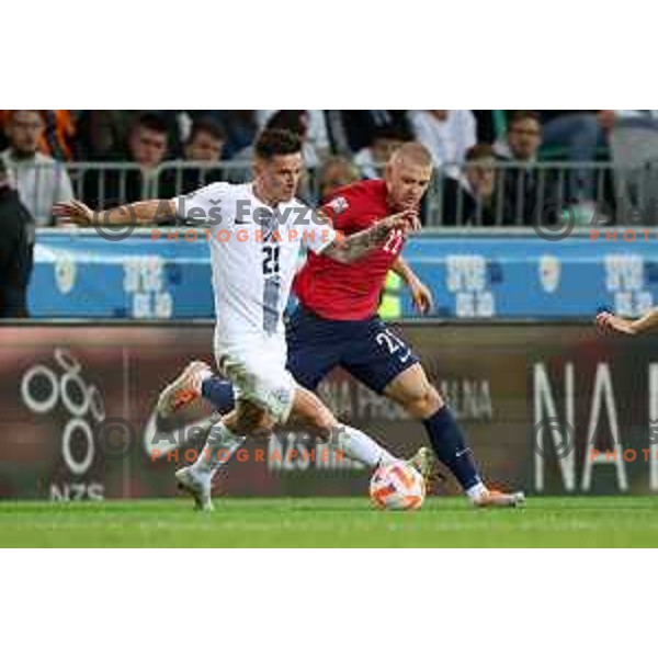 Benjamin Verbic in action during UEFA Nations League match between Slovenia and Norway in Stozice, Ljubljana, Slovenia on September 24, 2022