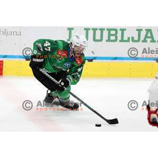 Joseph Garreffa of SZ Olimpija during IceHL ice-hockey match between SZ Olimpija (SLO) and KAC (AUT) in Tivoli Hall, Ljubljana, Slovenia on September 25, 2022