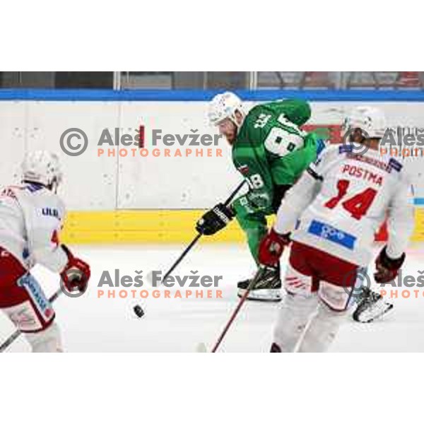 Miha Zajc in action during IceHL ice-hockey match between SZ Olimpija (SLO) and KAC (AUT) in Tivoli Hall, Ljubljana, Slovenia on September 25, 2022 