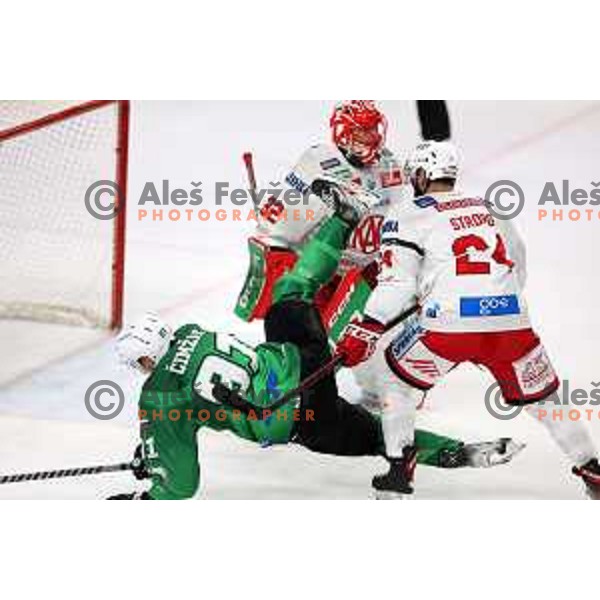 Tadej Cimzar of SZ Olimpija in action during IceHL ice-hockey match between SZ Olimpija (SLO) and KAC (AUT) in Tivoli Hall, Ljubljana, Slovenia on September 25, 2022 