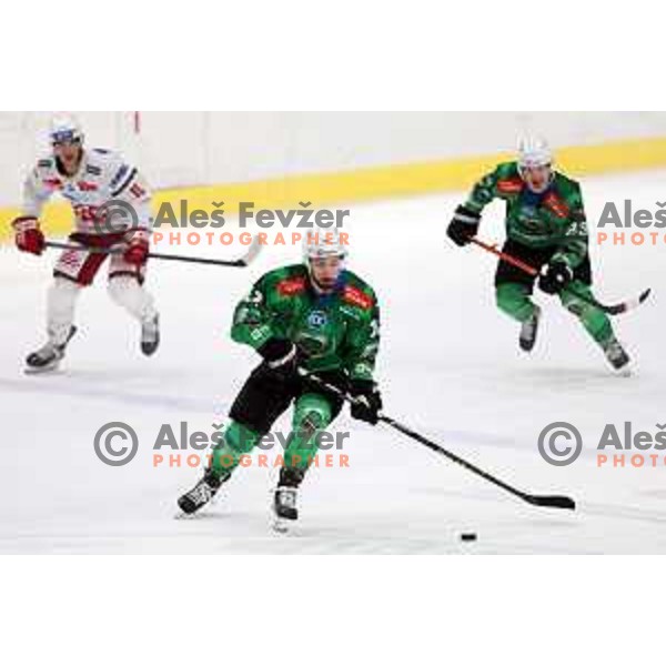 Nik Simsic of SZ Olimpija in action during IceHL ice-hockey match between SZ Olimpija (SLO) and KAC (AUT) in Tivoli Hall, Ljubljana, Slovenia on September 25, 2022