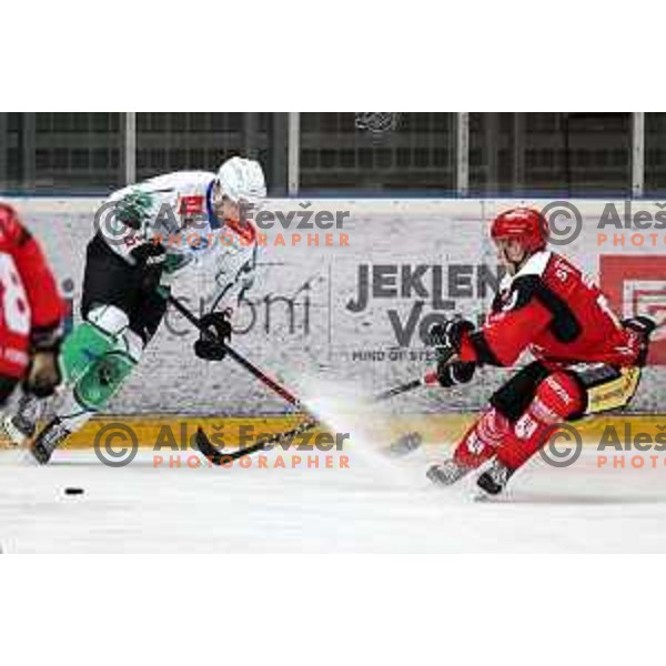 in action during the Slovenian ice-hockey Cup between SIJ Acroni Jesenice and SZ Olimpija in Podmezakla Hall, Jesenice, Slovenia on September 28, 2022