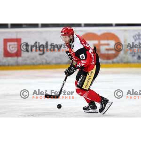 Gasper Glavic in action during the Slovenian ice-hockey Cup between SIJ Acroni Jesenice and SZ Olimpija in Podmezakla Hall, Jesenice, Slovenia on September 28, 2022