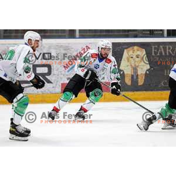Joseph Garreffa in action during the Slovenian ice-hockey Cup between SIJ Acroni Jesenice and SZ Olimpija in Podmezakla Hall, Jesenice, Slovenia on September 28, 2022