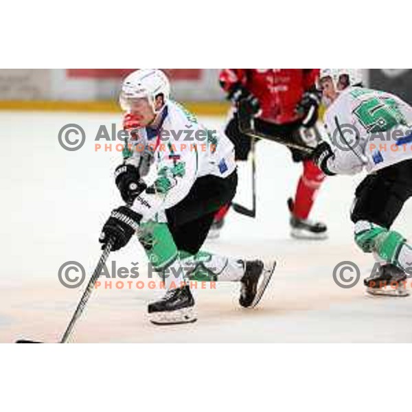 in action during the Slovenian ice-hockey Cup between SIJ Acroni Jesenice and SZ Olimpija in Podmezakla Hall, Jesenice, Slovenia on September 28, 2022