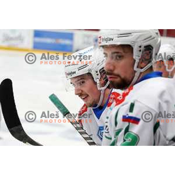Chris Dodero during the Slovenian ice-hockey Cup between SIJ Acroni Jesenice and SZ Olimpija in Podmezakla Hall, Jesenice, Slovenia on September 28, 2022