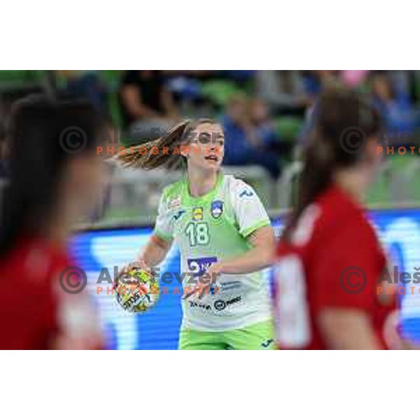 Nina Zulic of Slovenia in action during friendly handball match between Slovenia and Hungary in Ljubljana, Slovenia on October 1, 2022