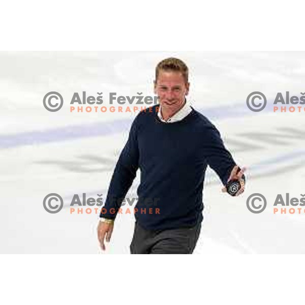former player Ales Music prior IceHL ice-hockey match between SZ Olimpija (SLO) and Fehervar (HUN) in Tivoli Hall, Ljubljana, Slovenia on October 2, 2022
