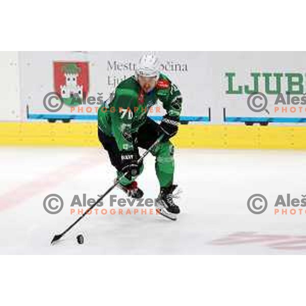 Rok Kapel in action during IceHL regular season 2022-2023 ice-hockey match between SZ Olimpija (SLO) and Fehervar (HUN) in Tivoli Hall, Ljubljana, Slovenia on October 2, 2022