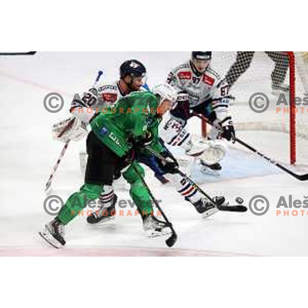 Tadej Cimzar in action during IceHL regular season 2022-2023 ice-hockey match between SZ Olimpija (SLO) and Fehervar (HUN) in Tivoli Hall, Ljubljana, Slovenia on October 2, 2022