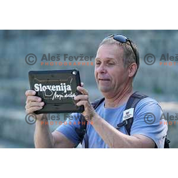 Joze Vidmar, head coach of Slovenia team in C-1 during a practice session in Tacen World Cup course in Ljubljana on May 12, 2022 