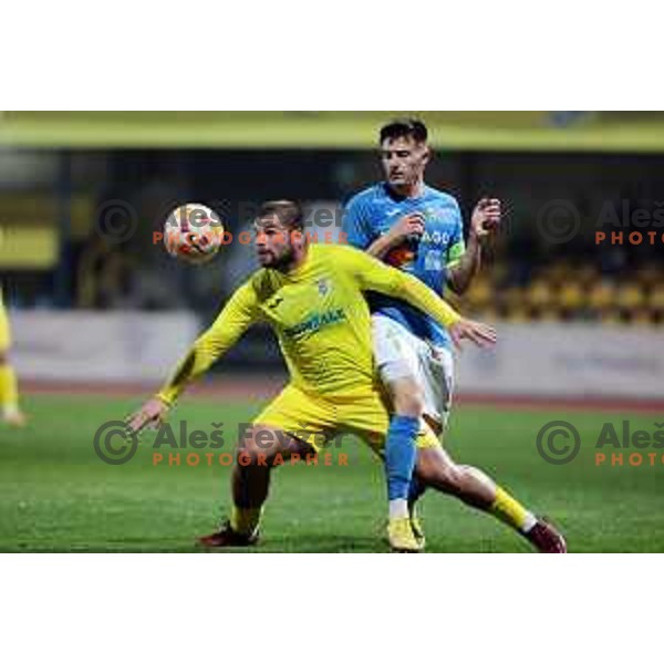 Janez Pisek and Martin Kramaric in action during Prva Liga Telemach 2022-2023 football match between Domzale and Bravo in Domzale, Slovenia on October 14, 2022