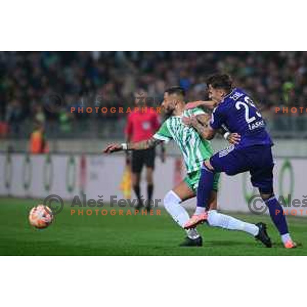 Rui Pedro and Andraz Zinic in action during Prva Liga Telemach 2022-2023 football match between Olimpija and Maribor in SRC Stozice, Ljubljana, Slovenia on October 15, 2022