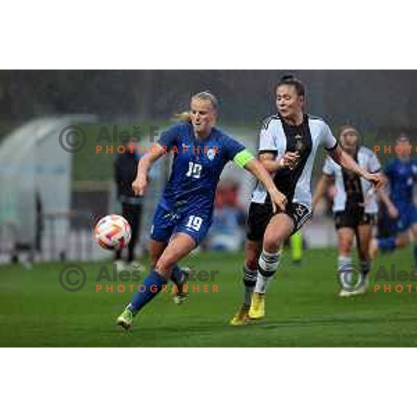 Zara Kramzar and Amy Milz in action during European Women\'s Under 17 Championship 2023 round 1 match between Slovenia and Germany in Krsko, Slovenia on October 22, 2022