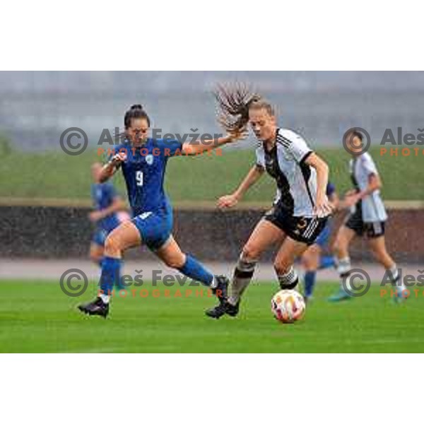 Katjusa Kern and Melina Bunning in action during European Women\'s Under 17 Championship 2023 round 1 match between Slovenia and Germany in Krsko, Slovenia on October 22, 2022