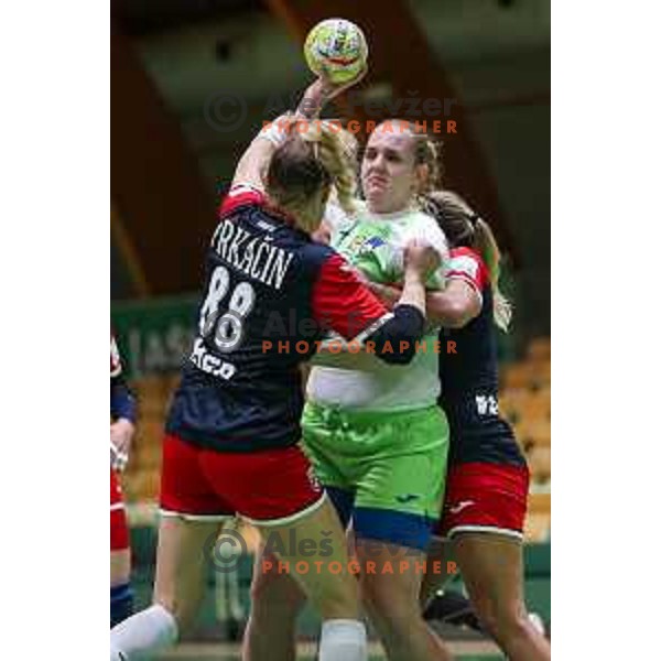 Valentina Klemencic in action during friendly handball match between Slovenia and Croatia in Lasko, Slovenia on October 27, 2022